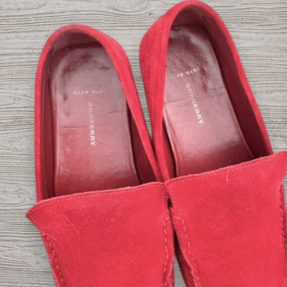Burberry Handmade Red Suede Loafers EU 40 Square Toe Slip-On Moccasins Stripe - Picture 3 of 10